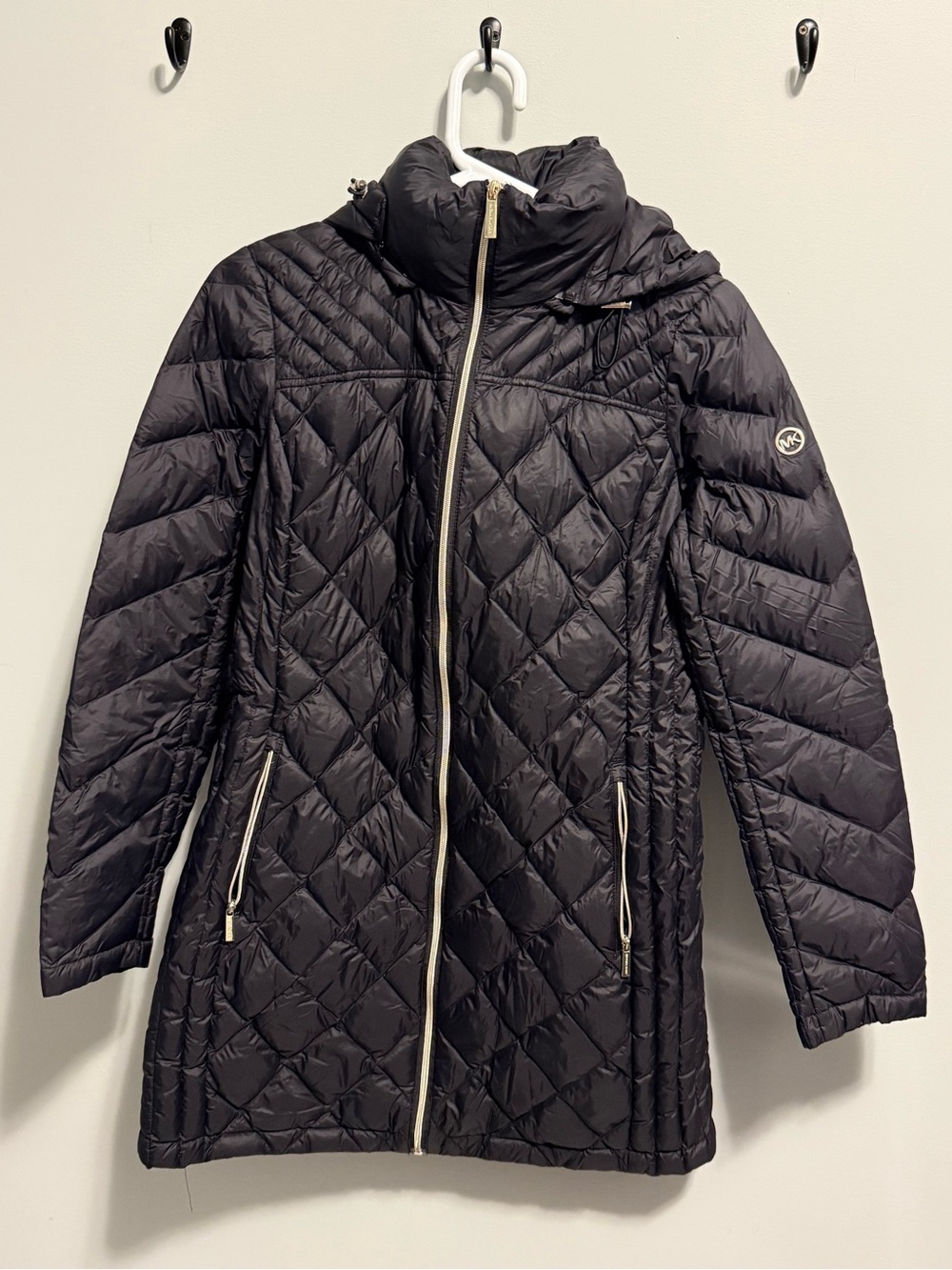 MICHAEL Michael Kors Black Diamond-Quilted Long Puffer Coat